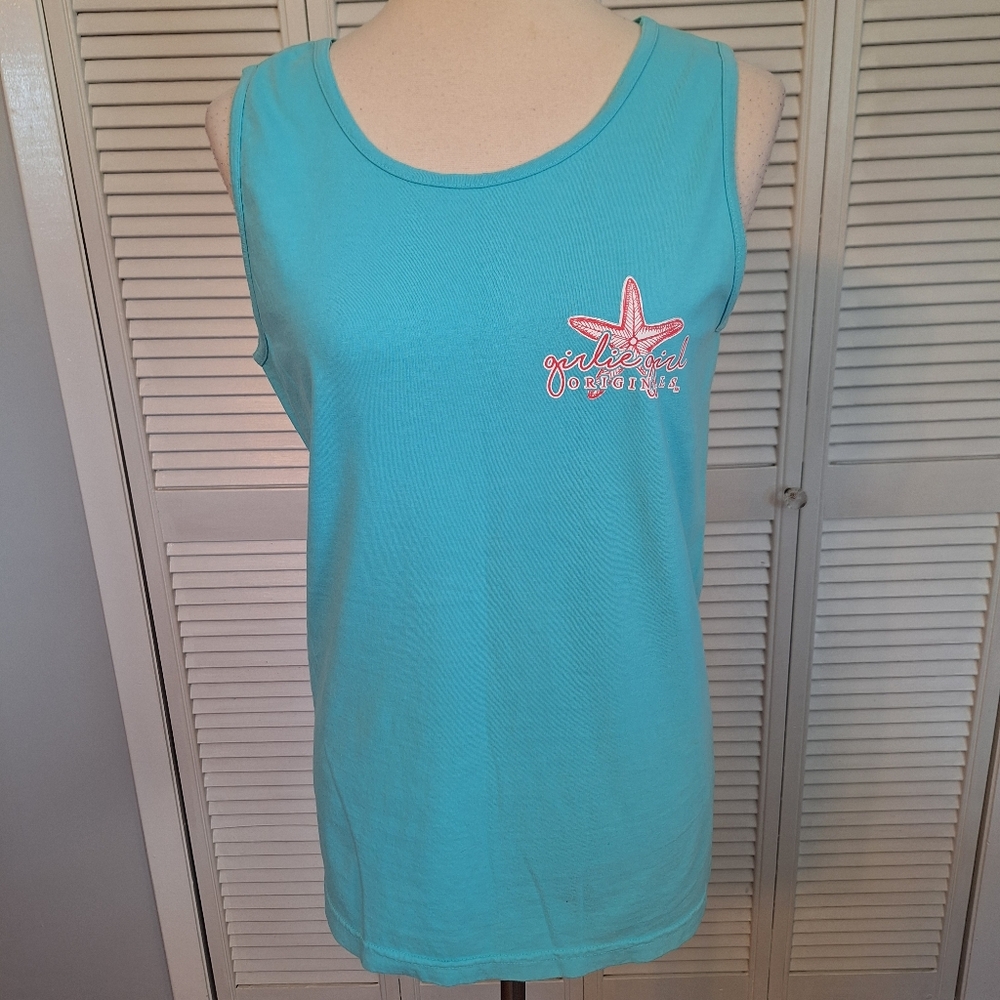 Girlie Girl Comfort Colors Aqua Tank Top with Pink Starfish Design Small *A1